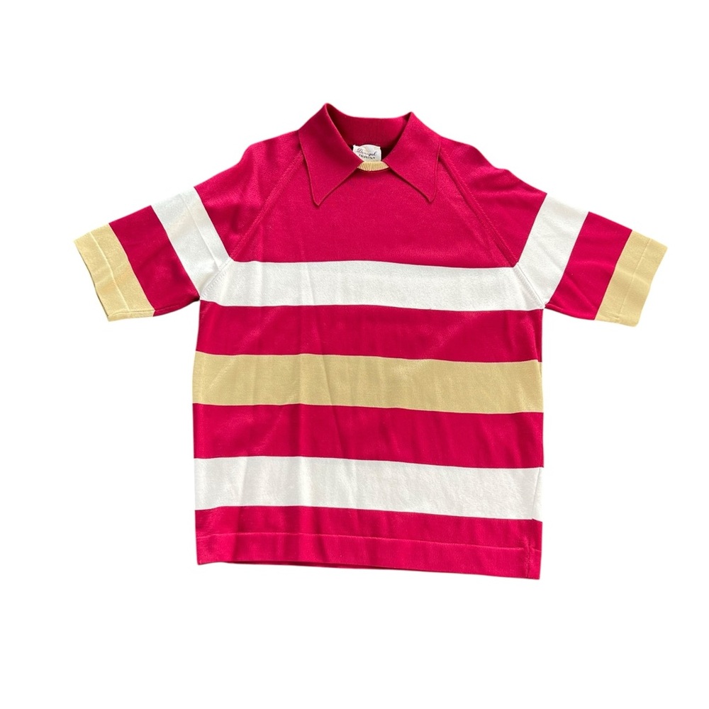 Vibrant Striped Polo Shirt for Women - red, White, and Tan 1970’s 1980’s vintage